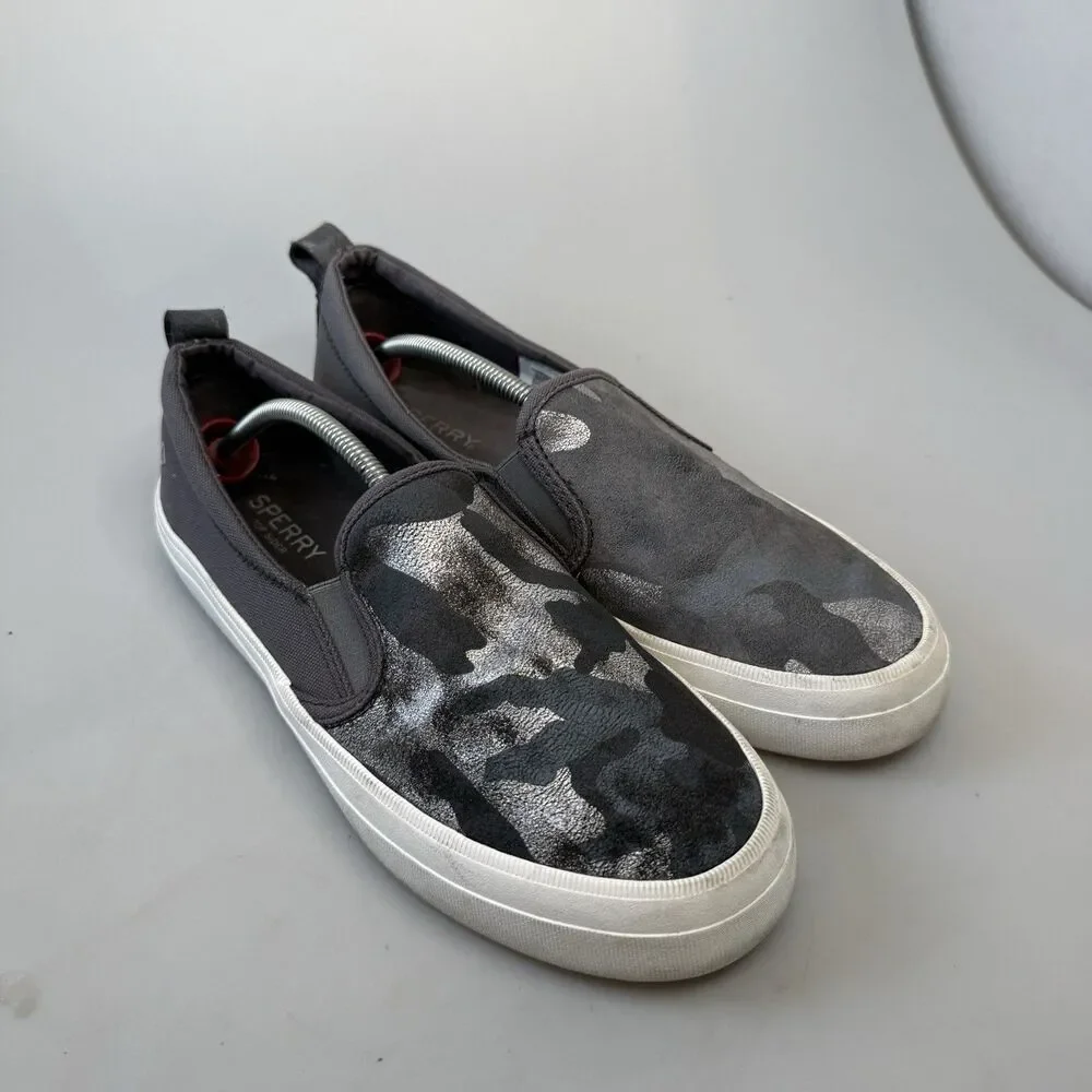 Sperry Crest Twin Gore Womens 9M Silver Blue Metallic Camo Sneakers EUC